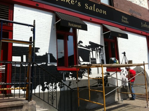 Painting Process Jake's Saloon, West 57th Street and 10th Ave Manhattan a Mural by Borbay and Penn