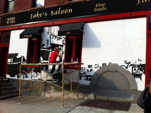 Painting Process Jake's Saloon, West 57th Street and 10th Ave Manhattan a Mural by Borbay and Penn