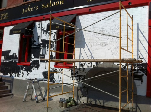 Painting Process Jake's Saloon, West 57th Street and 10th Ave Manhattan a Mural by Borbay and Penn