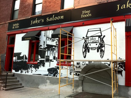 Painting Process Jake's Saloon, West 57th Street and 10th Ave Manhattan a Mural by Borbay and Penn