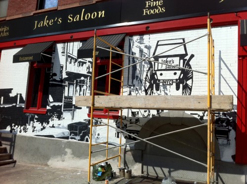 Painting Process Jake's Saloon, West 57th Street and 10th Ave Manhattan a Mural by Borbay and Penn