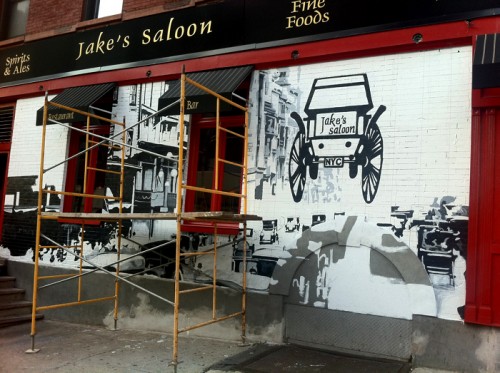 Painting Process Jake's Saloon, West 57th Street and 10th Ave Manhattan a Mural by Borbay and Penn