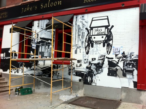 Painting Process Jake's Saloon, West 57th Street and 10th Ave Manhattan a Mural by Borbay and Penn