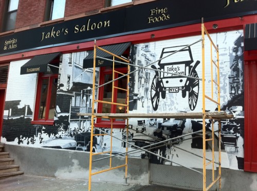 Painting Process Jake's Saloon, West 57th Street and 10th Ave Manhattan a Mural by Borbay and Penn