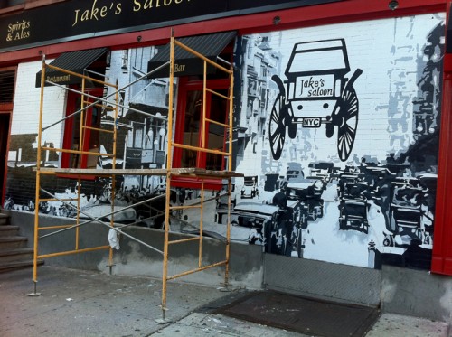 Painting Process Jake's Saloon, West 57th Street and 10th Ave Manhattan a Mural by Borbay and Penn