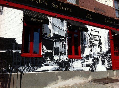 Painting Process Jake's Saloon, West 57th Street and 10th Ave Manhattan a Mural by Borbay and Penn