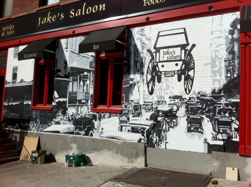 Painting Process Jake's Saloon, West 57th Street and 10th Ave Manhattan a Mural by Borbay and Penn