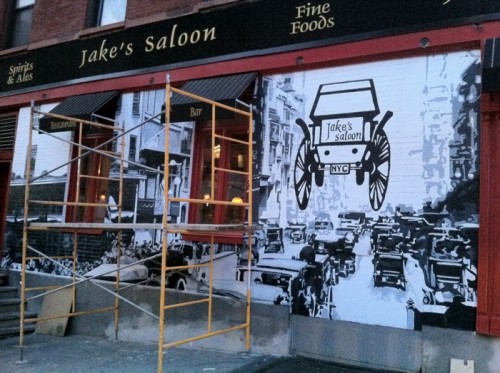 Painting Process Jake's Saloon, West 57th Street and 10th Ave Manhattan a Mural by Borbay and Penn