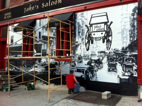 Painting Process Jake's Saloon, West 57th Street and 10th Ave Manhattan a Mural by Borbay and Penn