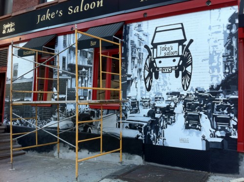 Painting Process Jake's Saloon, West 57th Street and 10th Ave Manhattan a Mural by Borbay and Penn