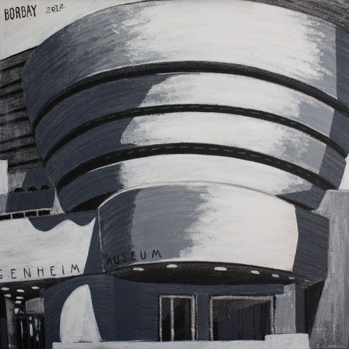 Guggenheim Rotunda Painting in Black and White by Borbay