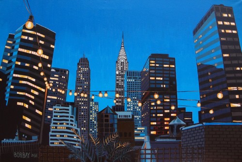 Chrysler Building Painting at Night by Borbay
