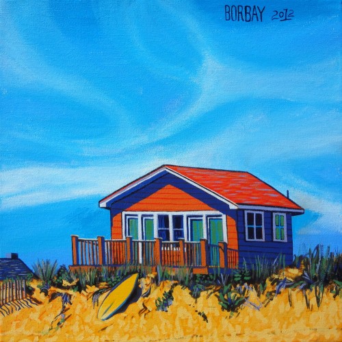 Ditch Plains Beach Bungalow in Montauk Painting by Borbay