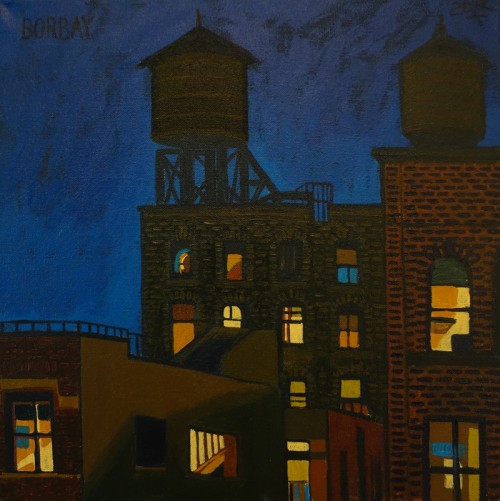 SOHO Water Towers Painting at Night by Borbay