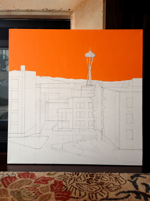 Seattle Space Needle Painting Process by Borbay