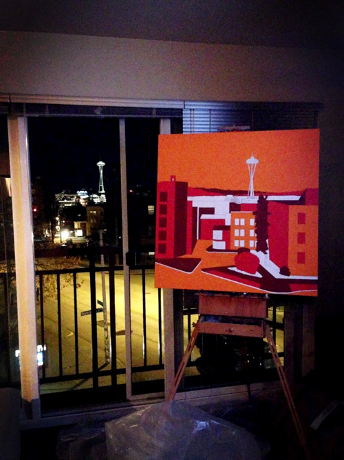 Seattle Space Needle Painting Process by Borbay