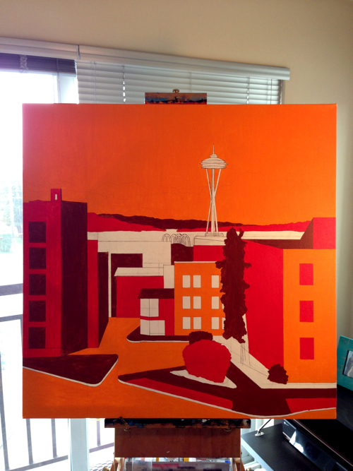 Seattle Space Needle Painting Process by Borbay