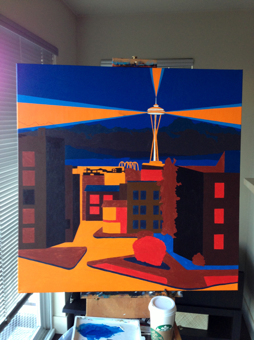 Seattle Space Needle Painting Process by Borbay