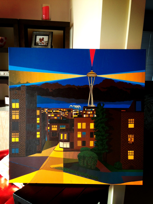 Seattle Space Needle Painting Process by Borbay