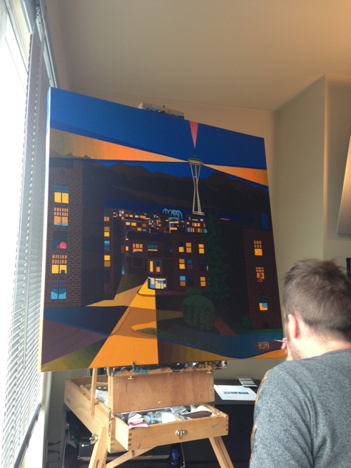 Seattle Space Needle Painting Process by Borbay