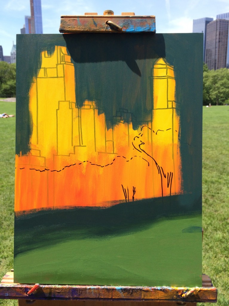 Central Park Sheep Meadow Painting Process by Borbay
