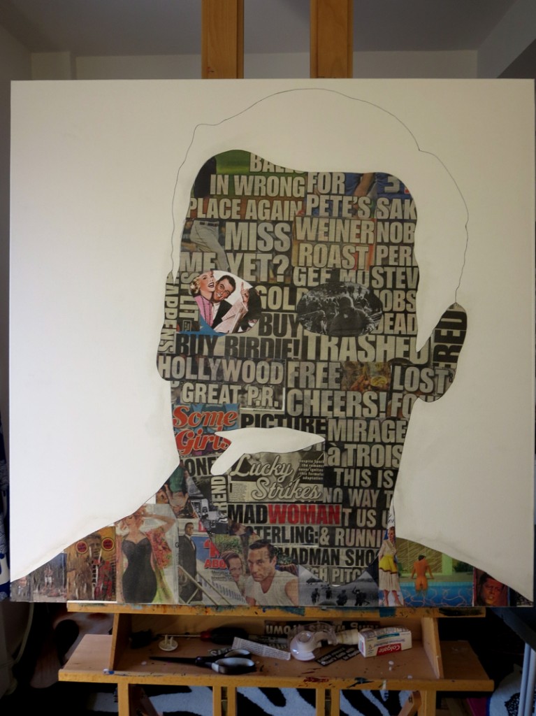 Don Draper Collage Painting Process by Borbay