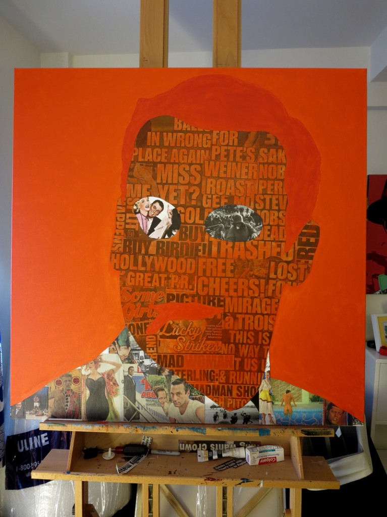 Don Draper Collage Painting Process by Borbay