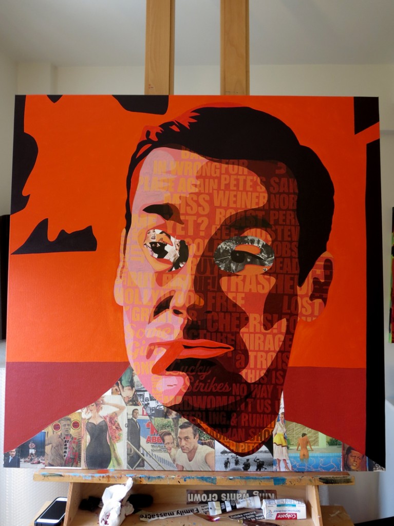 Don Draper Collage Painting Process by Borbay