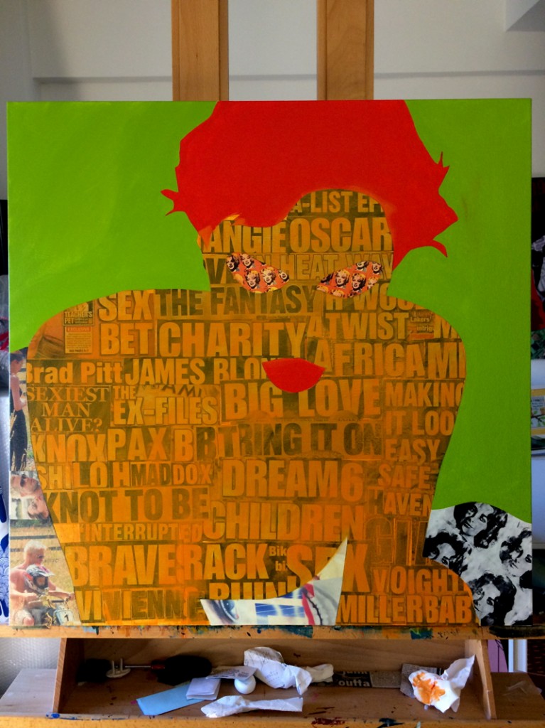 Angelina Jolie Collage Painting Process by Borbay