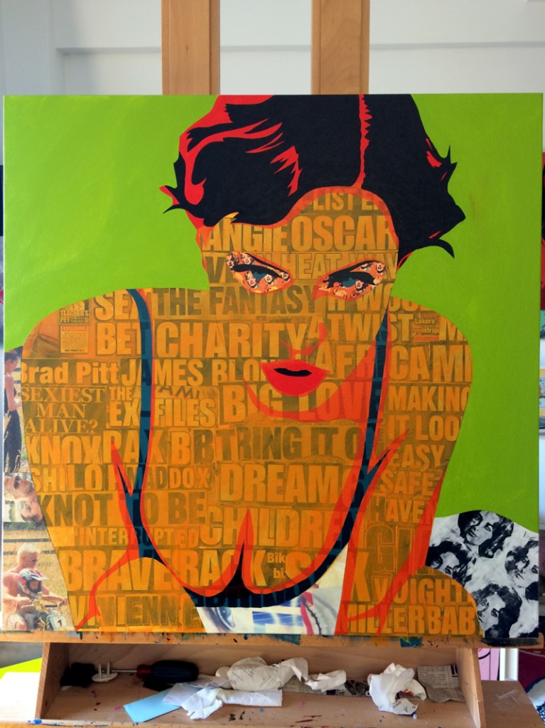 Angelina Jolie Collage Painting Process by Borbay