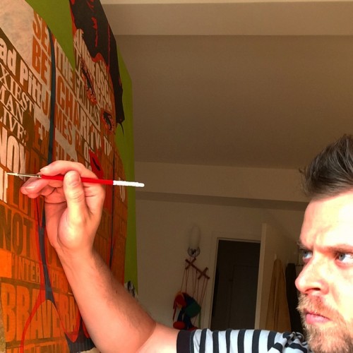 Angelina Jolie Collage Painting Process by Borbay