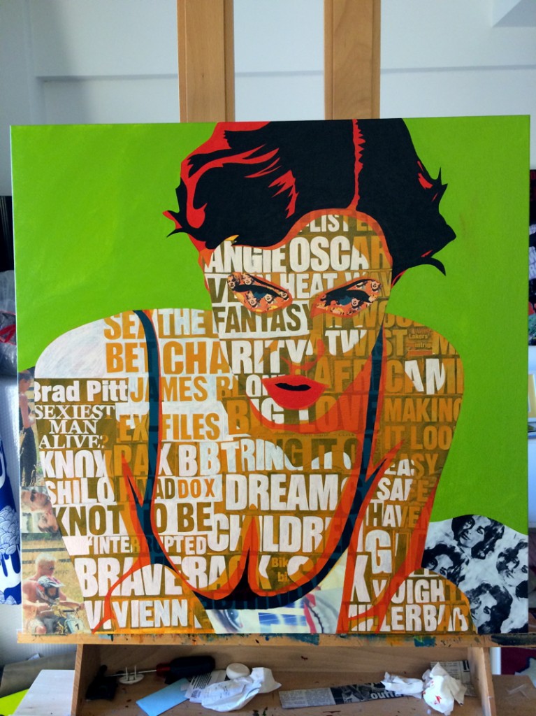 Angelina Jolie Collage Painting Process by Borbay