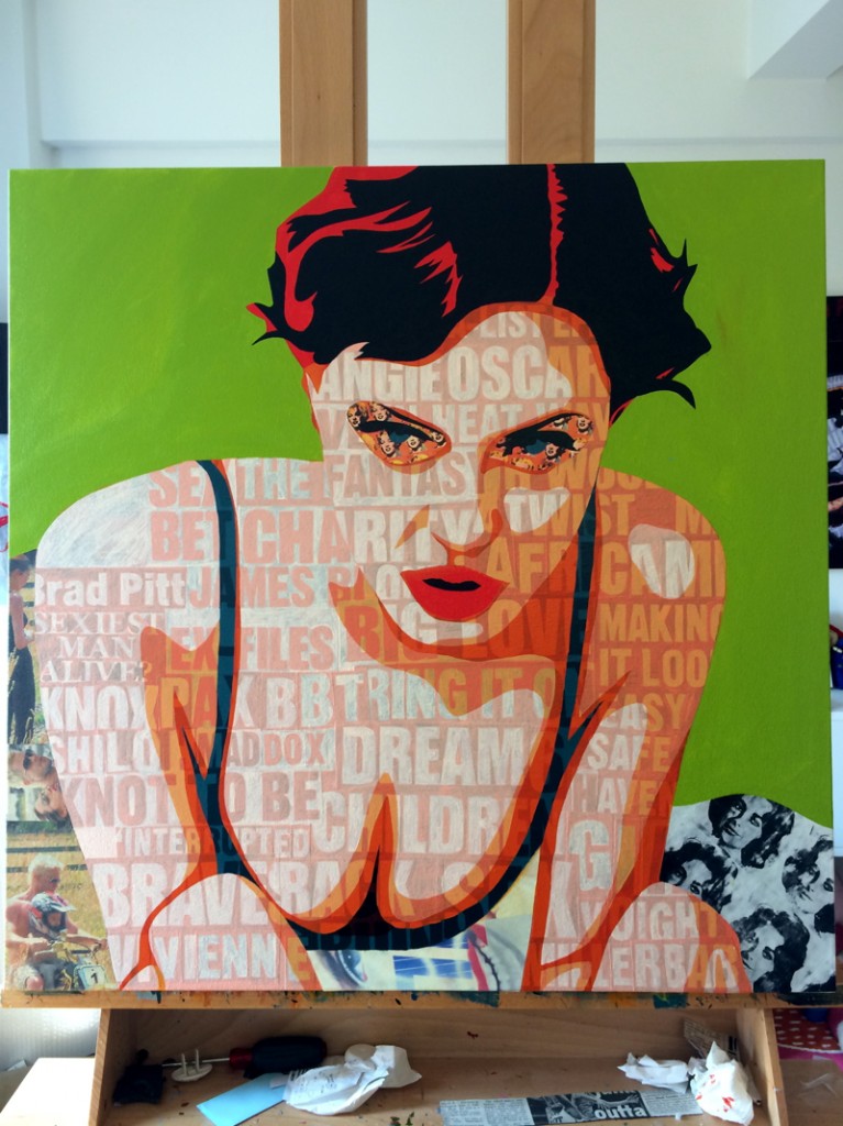 Angelina Jolie Collage Painting Process by Borbay