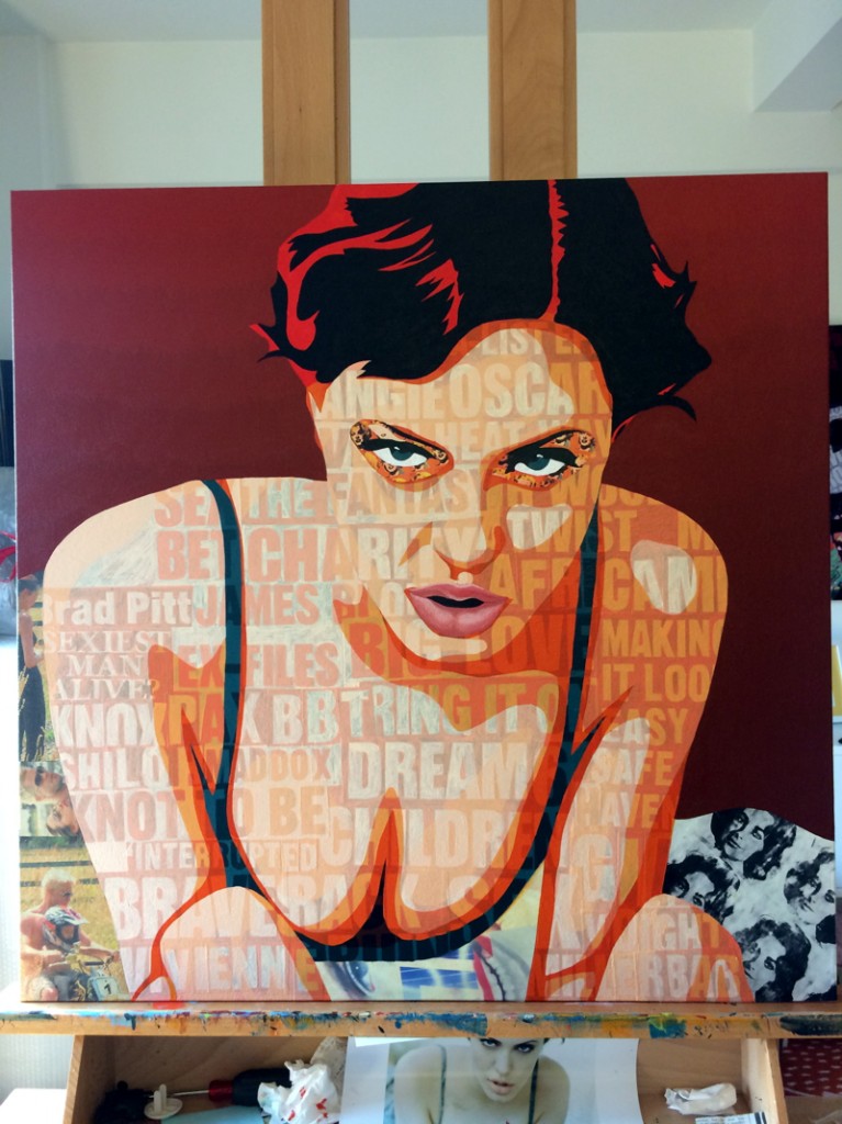 Angelina Jolie Collage Painting Process by Borbay