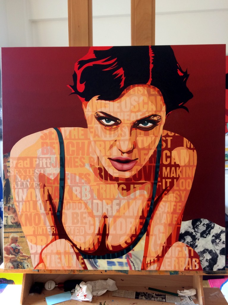 Angelina Jolie Collage Painting Process by Borbay