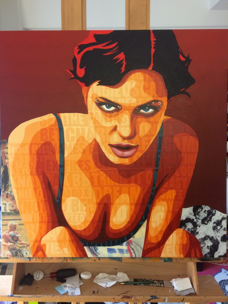 Angelina Jolie Collage Painting Process by Borbay