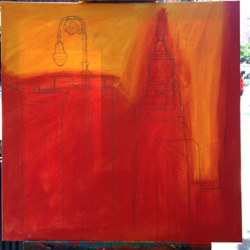 Con Edison Tower Painting Process From Gramercy Park by Borbay