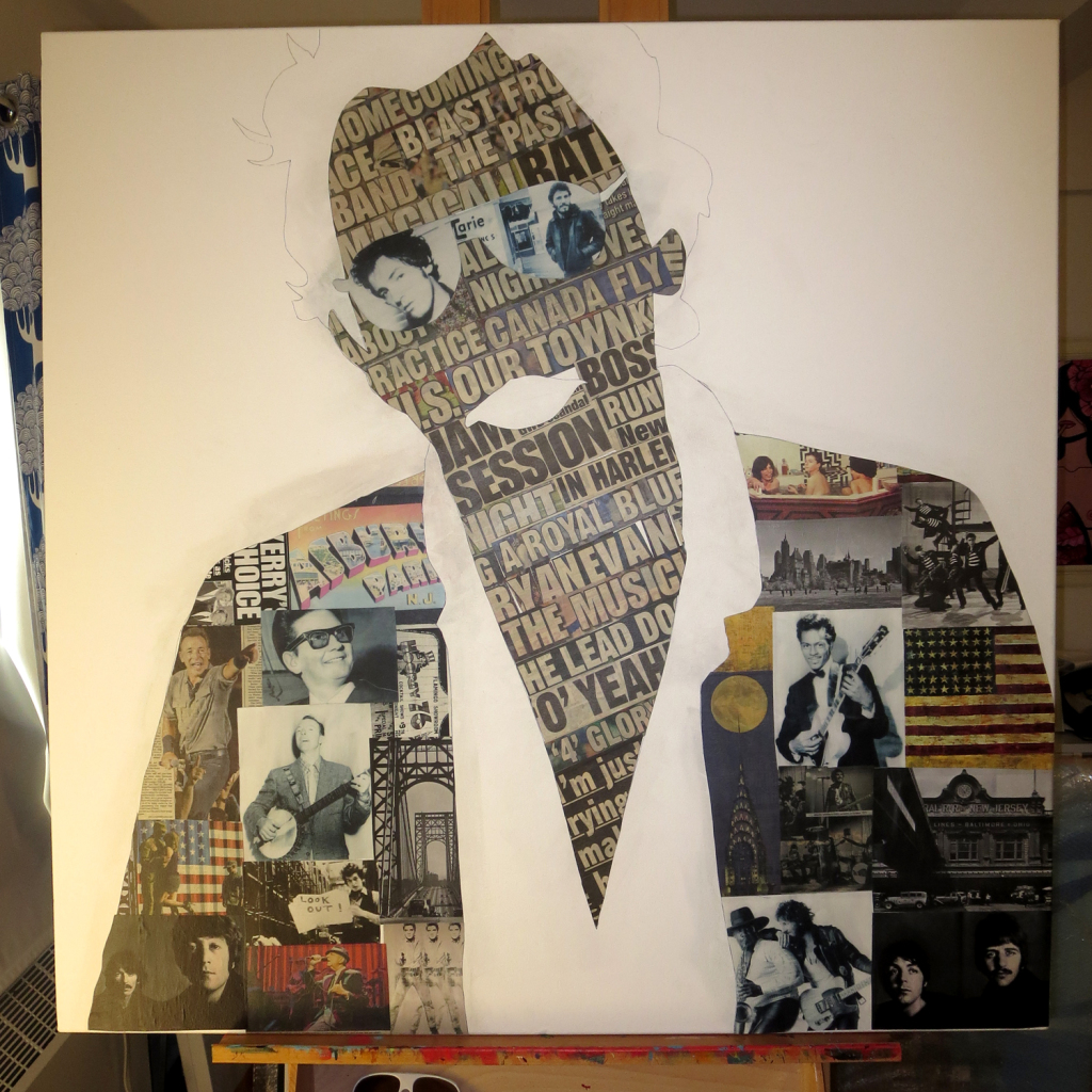 Bruce Springsteen Collage Painting Process by Borbay