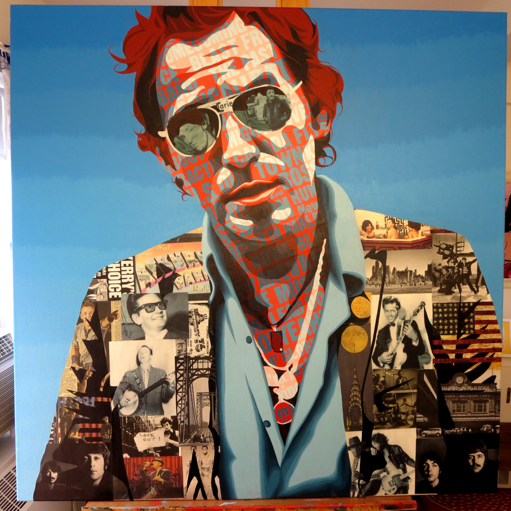 Bruce Springsteen Collage Painting Process by Borbay