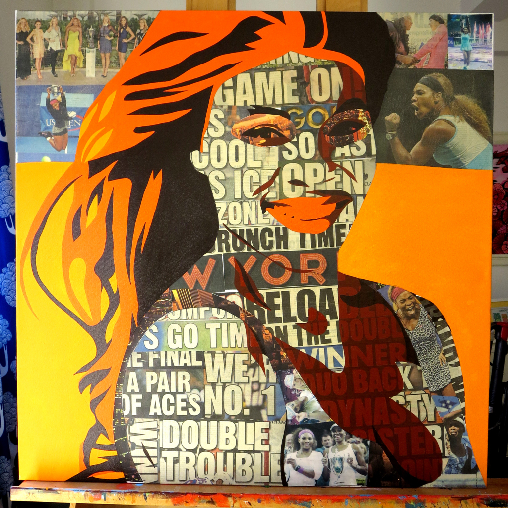 Serena Williams Collage Painting Process by Borbay