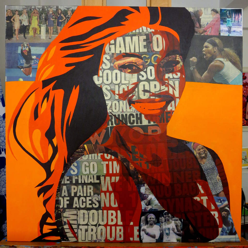 Serena Williams Collage Painting Process by Borbay