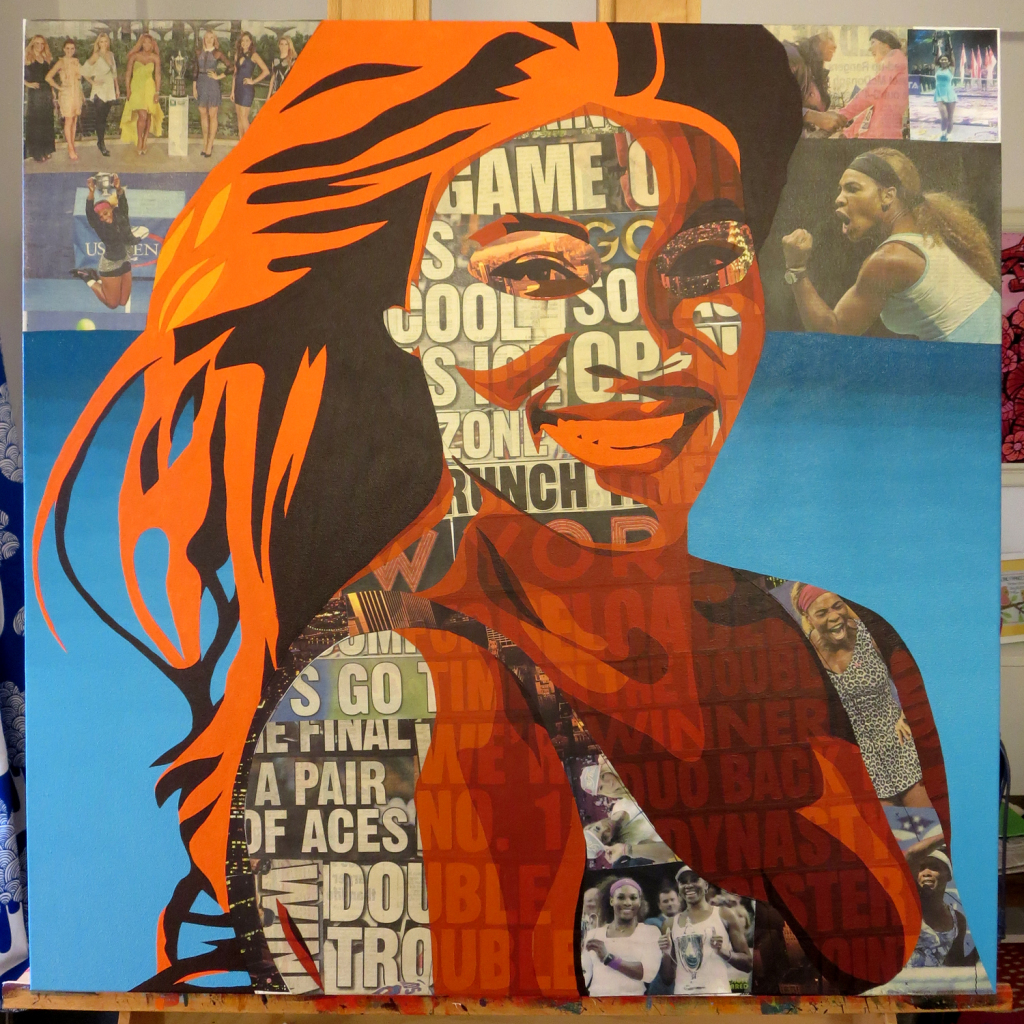 Serena Williams Collage Painting Process by Borbay