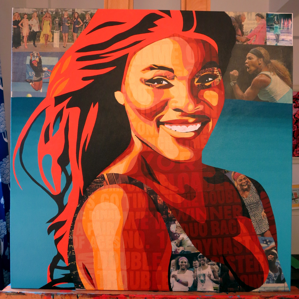 Serena Williams Collage Painting Process by Borbay