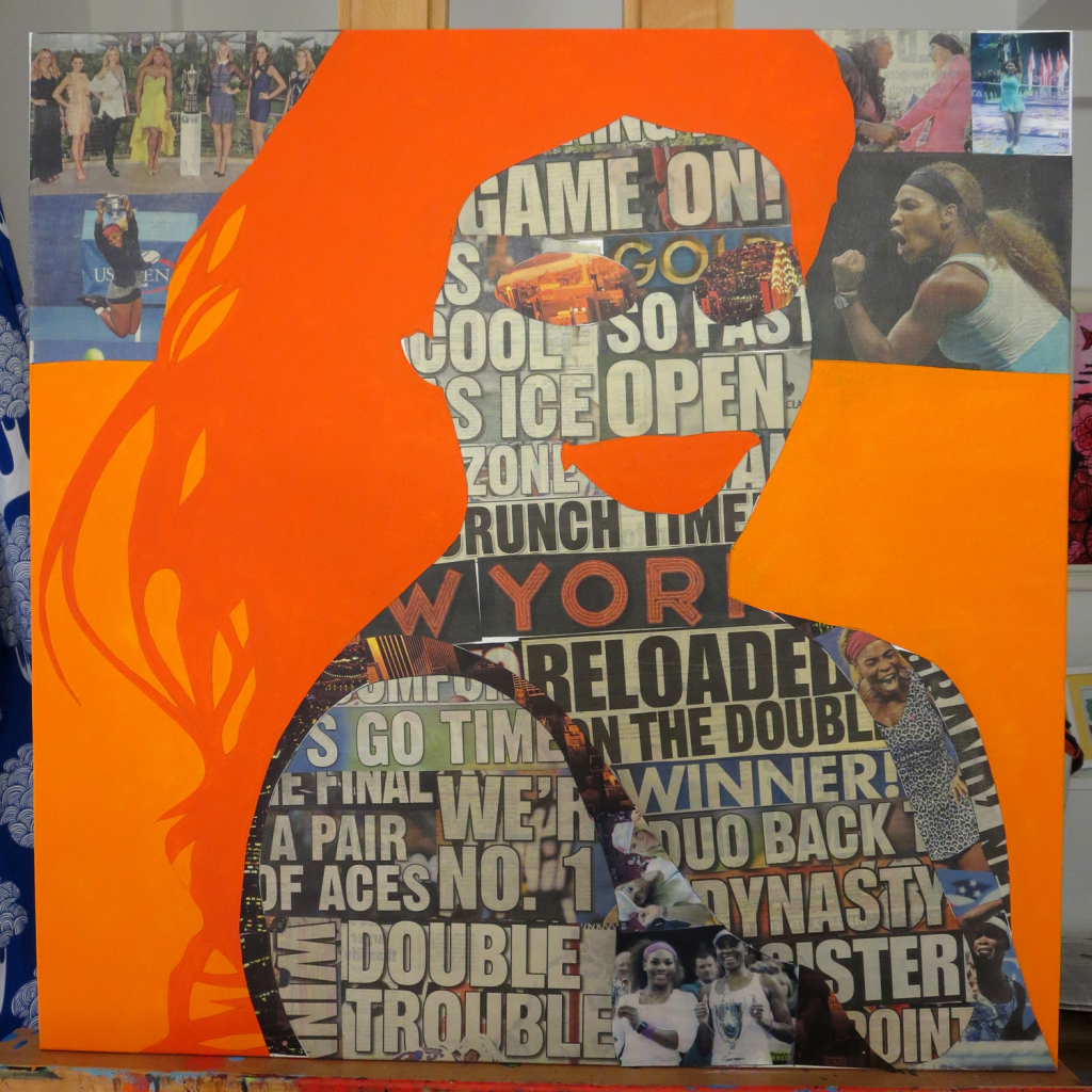 Serena Williams Collage Painting Process by Borbay