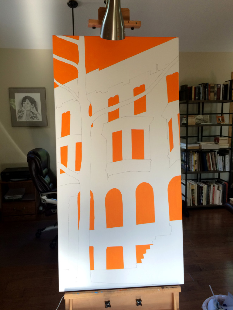 Upper East Side Townhouse Portrait at Twilight Painting Process by Borbay