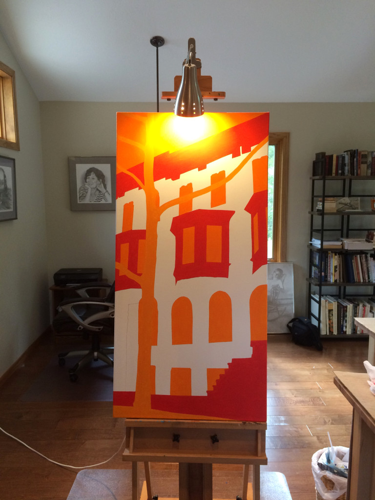 Upper East Side Townhouse Portrait at Twilight Painting Process by Borbay