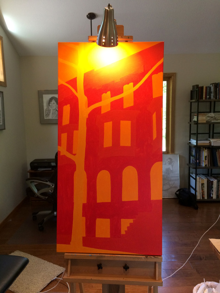 Upper East Side Townhouse Portrait at Twilight Painting Process by Borbay