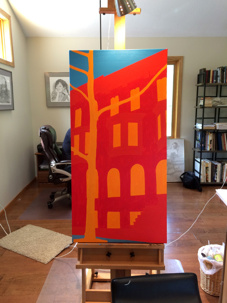 Upper East Side Townhouse Portrait at Twilight Painting Process by Borbay