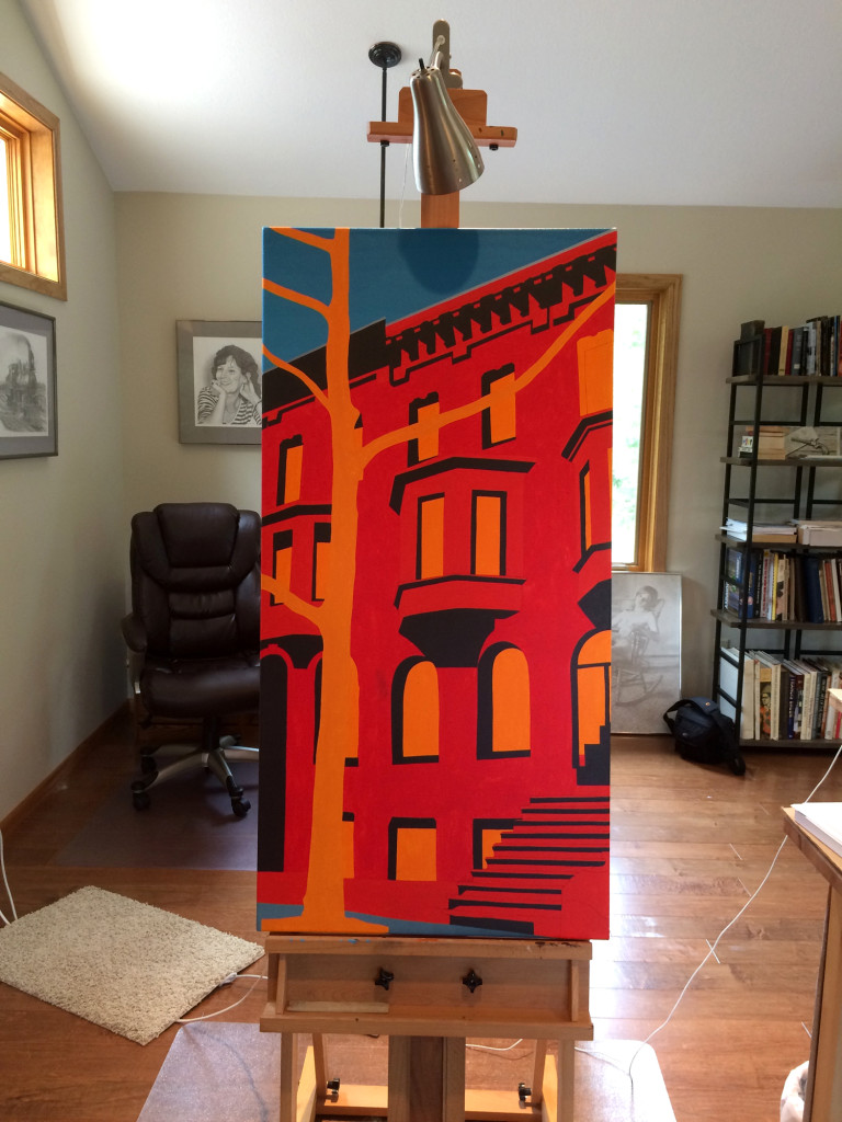 Upper East Side Townhouse Portrait at Twilight Painting Process by Borbay