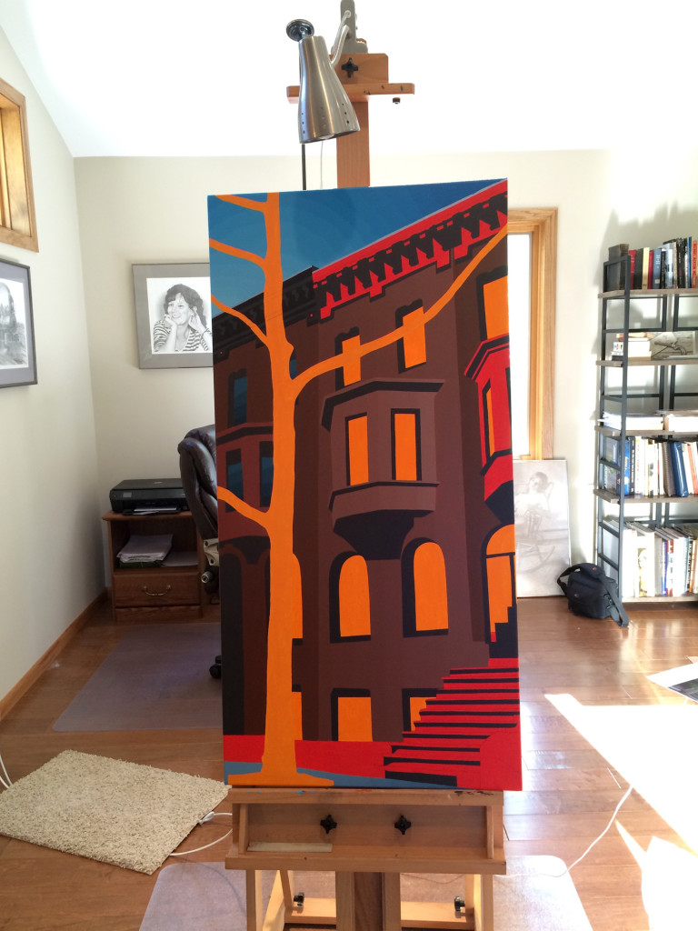 Upper East Side Townhouse Portrait at Twilight Painting Process by Borbay